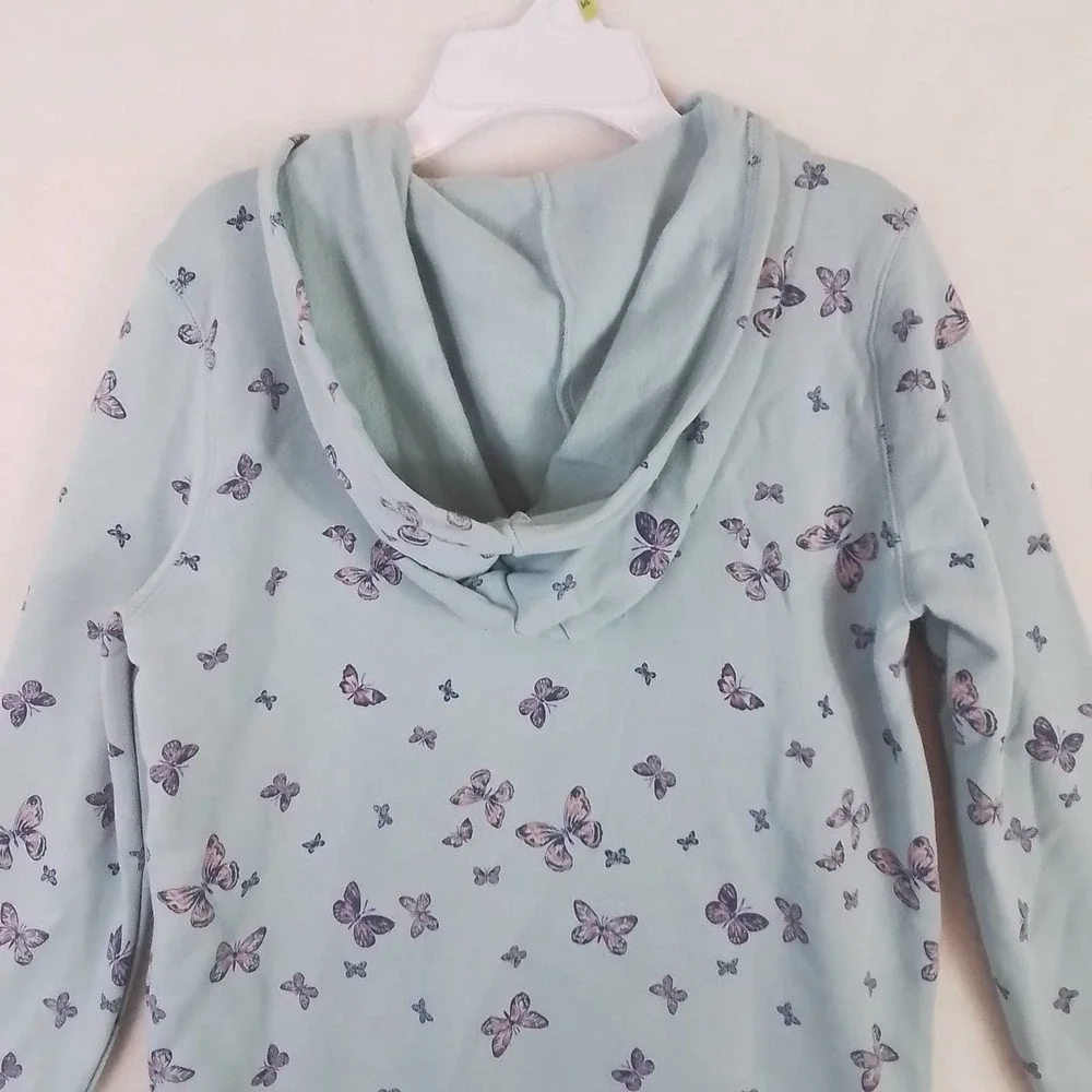 OshKosh Fleece Lined Full Zip Hoodie Girls Size‎ 14 in Green w/ Butterfly Theme